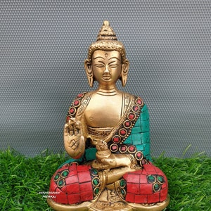 Brass Buddha Statue, 5.5 Inches, Brass Lord Buddha Idol, Outdoor Indoor Buddhist Deity Temple Altar Yoga Studio Meditation Room Decor, Gift.
