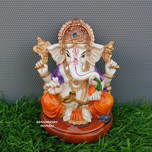 Lord Ganesha Statue, 4 Inch, Ganesh Statue, Cultured Marble, HandPainted,Ganapati, Vinayaka, Elephant God, Good Luck Gift For New Beginnings