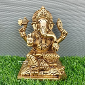 Lord Ganesha Brass Statue, 5.7&quot; Inch, Ganesh Statue, Pure Brass, Ganapati, Vinayak, Hindu Elephant God & Good Luck gift For New Beginnings.