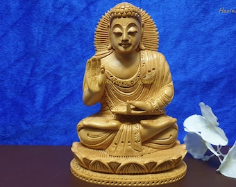 Houten Boeddhabeeld, 6" inch, fijn handgesneden houten zegen Lord Boeddha-idool, houtsnijwerk Boeddhabeeld, decor meditatiekamer, cadeau.