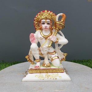 Lord Hanuman Statue, 15CM HandPainted Cultured Marble Hanuman Idol Hindu Monkey god of Devotion, Strength, Celibacy, Bhakti, Devotee of Rama