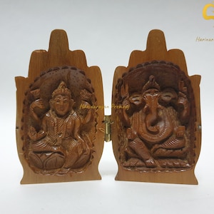 Sandalwood Lord Ganesha,Laxmi Namaste Statue • Sandalwood Fine Carving God Statue • Sandalwood Namaste • HandCarved • Hindu God of good luck