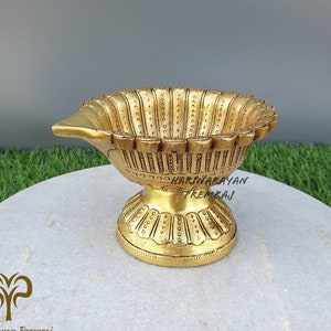 Brass Diya for Puja Temple Decoration, 13CM, Large Diya Stand Oil Lamp for Home, Mandir, Pooja, Altar, Oil Dia, Deepak Indian Diyas Set Gift