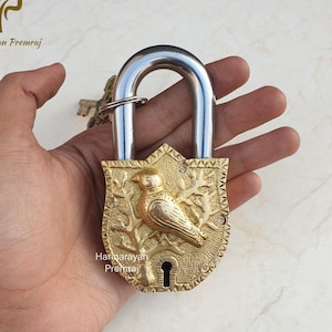 Handcrafted Brass Bird lock with Keys, Unique Antique Style Functional PadLock for Home, Jewelry Box, Chest, Decorative Vintage Design Gifts