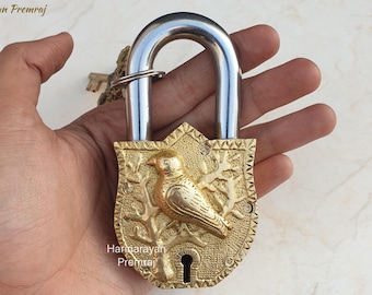 手作りの真鍮製魚型南京錠（鍵付き）、ユニークなアンティークスタイル