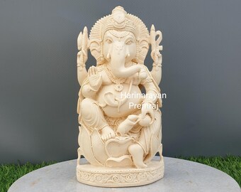 大理石のガネーシャ像：祭壇用のヒンドゥー教の象神（6インチ