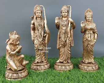 Brass Ram Darbar Statue, 28 CM Big Brass Ramdarbar Statue, Rama Family Statue, Shri Ram Parivar Idol, Brass Ram Darbar Murti Lord Hanuman
