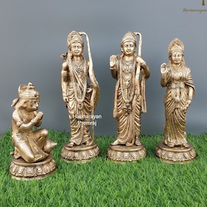 Brass Ram Darbar Statue, 28 CM Big Brass Ramdarbar Statue, Rama Family Statue, Shri Ram Parivar Idol, Brass Ram Darbar Murti Lord Hanuman