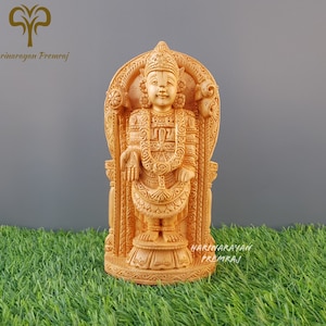 Tirupati Balaji, 21CM, Hindu God Sculpture Art Venkateswara Vishnu Figurine Home Decor Feng Shui Wooden Statue Hindu Balaji God Indian Idol