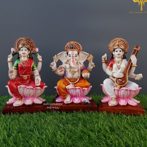 Laxmi Ganesh Saraswati Statue, 17.5CM Lakshmi Ganesha Sarasvati Statue, HandPainted Cultured Marble, Ganesha Statue, Lakshmi idol,Saraswathi