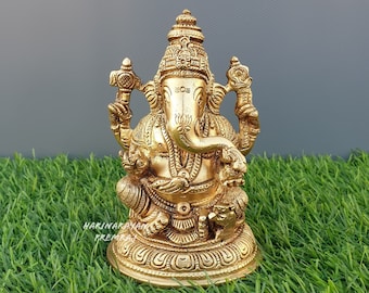 Estatua de latón de Ganesha, 12,5 cm, estatua de Ganesha, Ganpati, estatua de Vinayaka, dios hindú de la buena suerte.