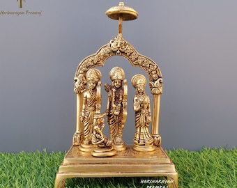 Brass Ram Darbar Statue, 23.5CM Ramdarbar idol, Rama, Hanuman, Lakshman, Sita Mata, Rama family statue,Hindu Gods statue,Ram With Hanuman ji