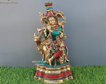 Brass Krishna Statue, 32CM Big Lord Krishna Statue, Cow Krishna Statue, Brass Krishna, Krishna Bhagwan idol, Indian God Of Love, Lord Vishnu