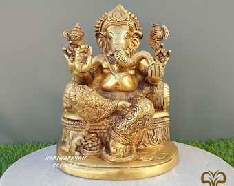 Brass Ganesha Statue, 20 CM Brass Ganesh Sculpture, Good Luck Gift for New Beginnings, Religious Home Temple Alter Decor, House warming gift