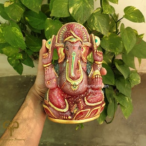 Rose Quartz Ganesha Statue, 22CM Ganesha Statue in Natural Rose Quartz Crystal Stone Ganesha Figurine for Temple Home Decor Gift Lord Ganesh