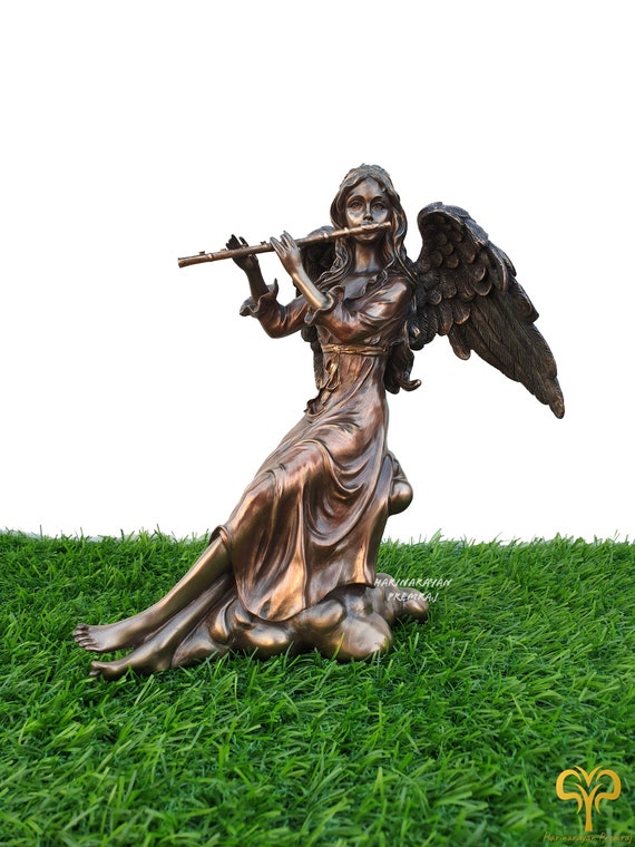 Angel Musucian Flute Statue, 20CM, Windblown Angel Playing Flute
