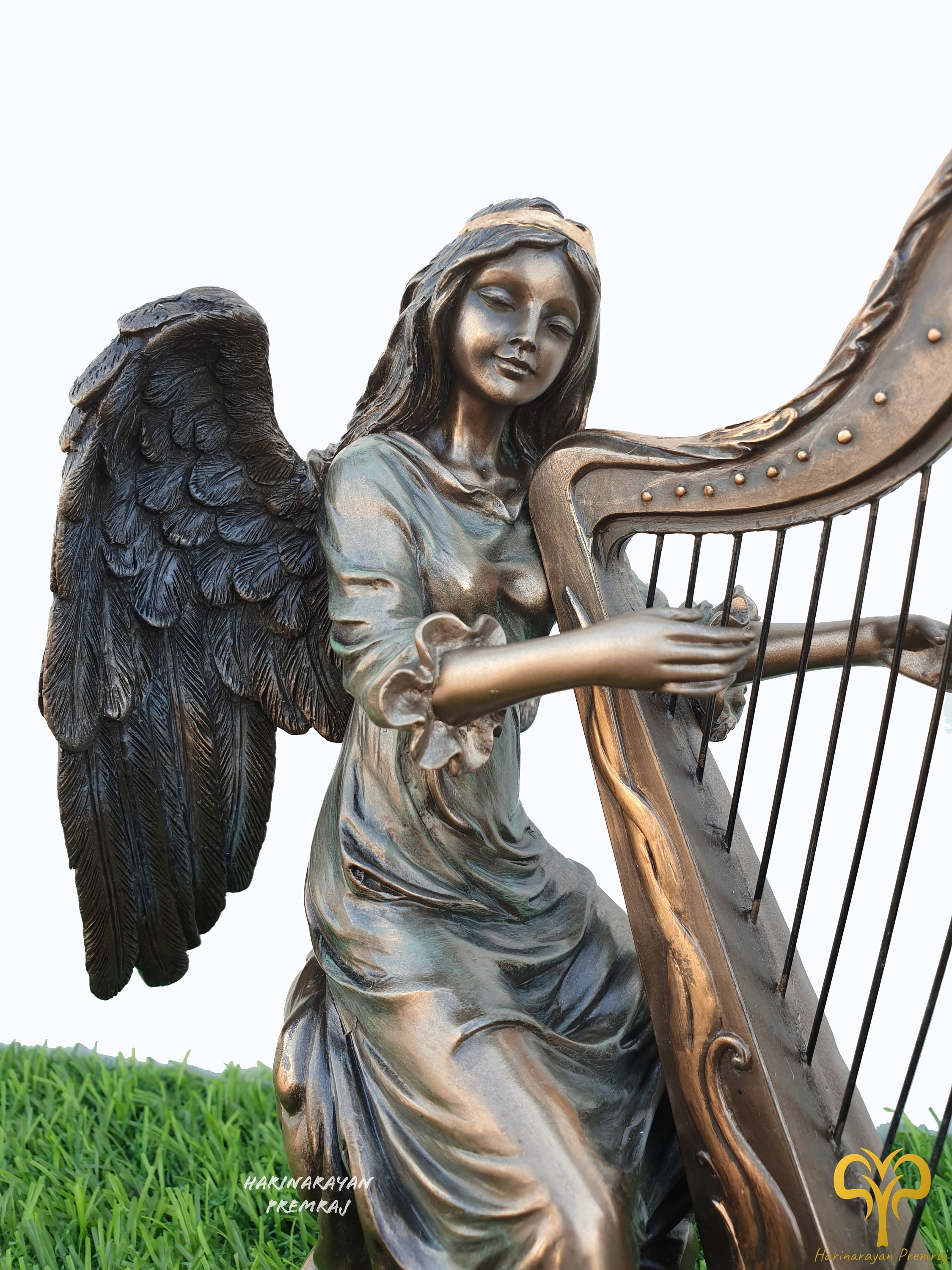 天使ミュージシャンのハープ像、20 CM、ハープを演奏する風に吹かれた