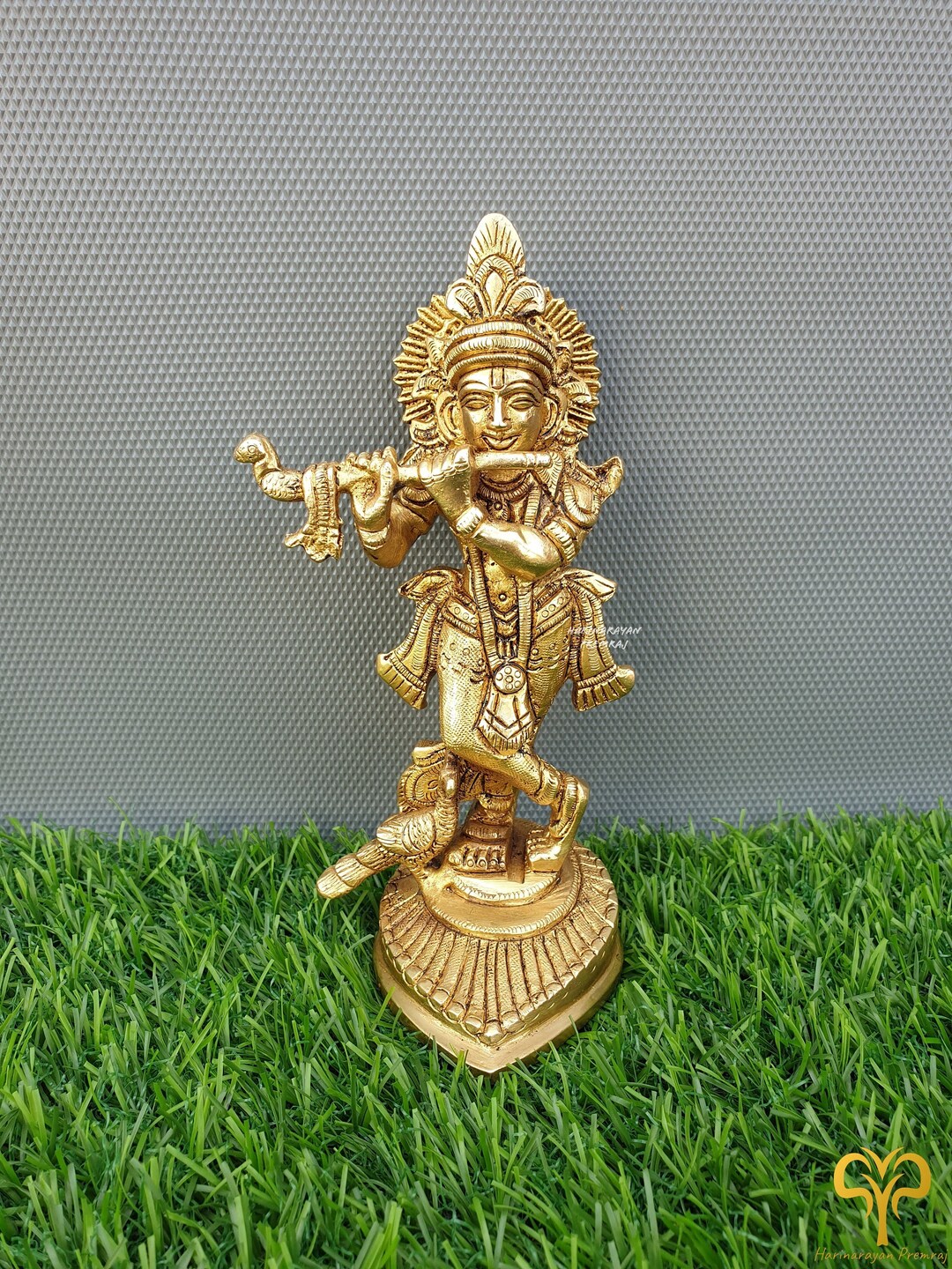 Brass Krishna Statue, Lord Krishna Standing With Peacock, 6 Inch, Gopal Statue, Krishna With