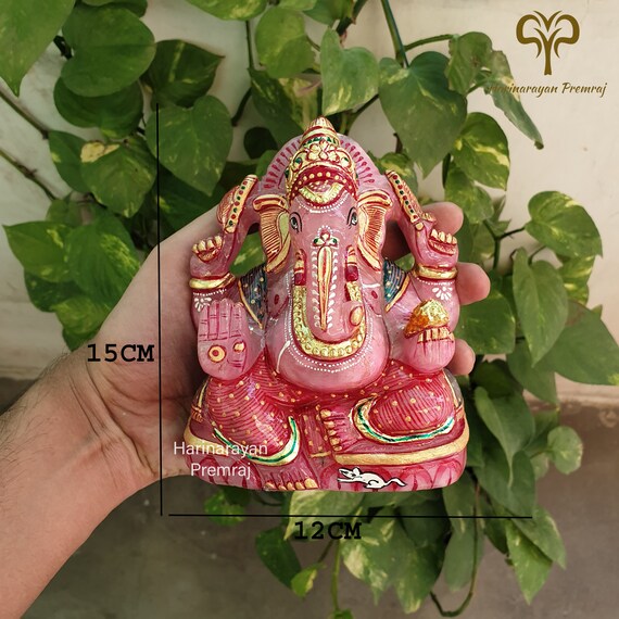 インド購入ローズクォーツガネーシャ像 約15cm天然石、専用箱付き