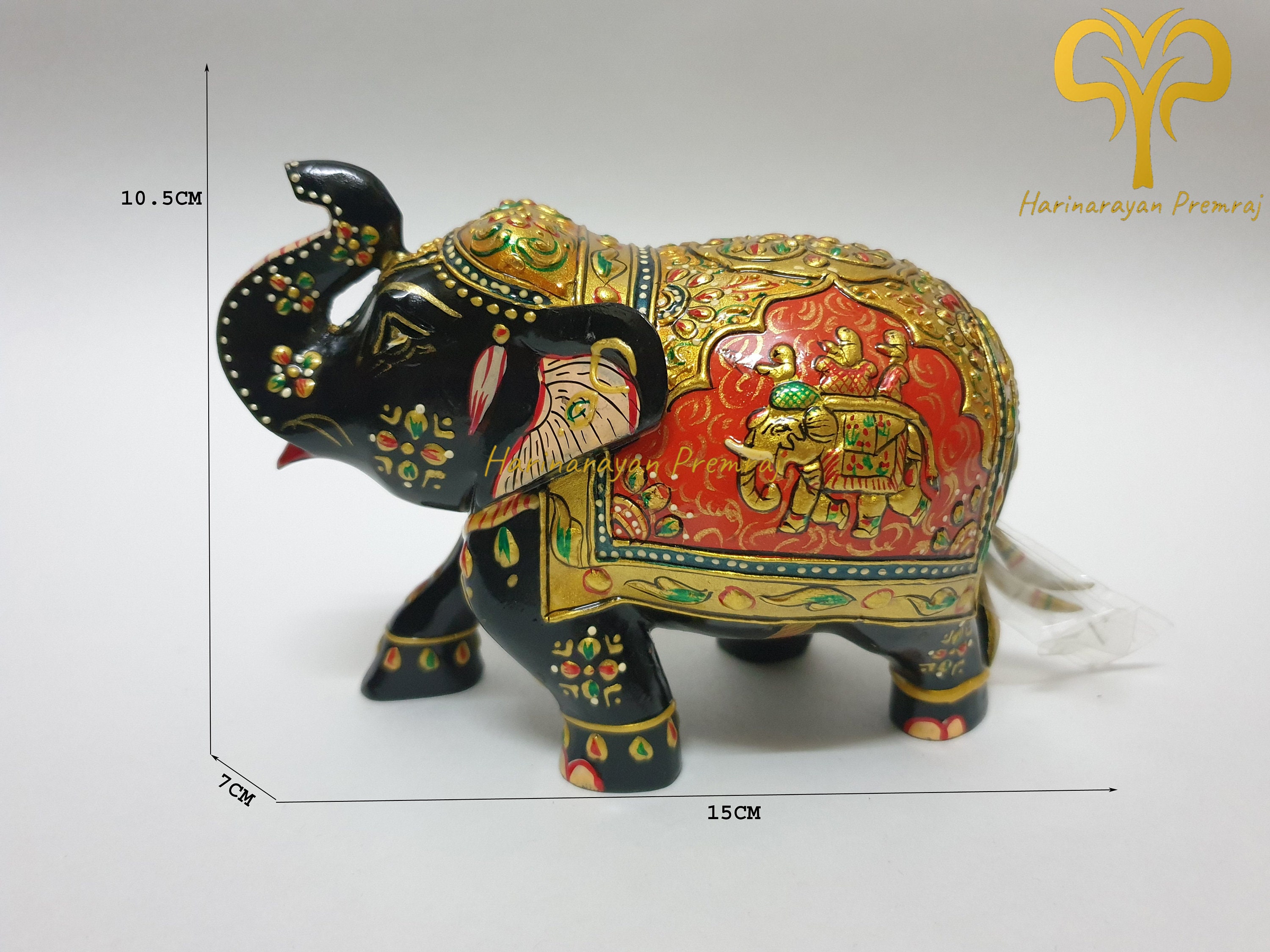 木製手描き象 - 4.1インチ/手彫り象フィギュア/象/家の装飾/インド象