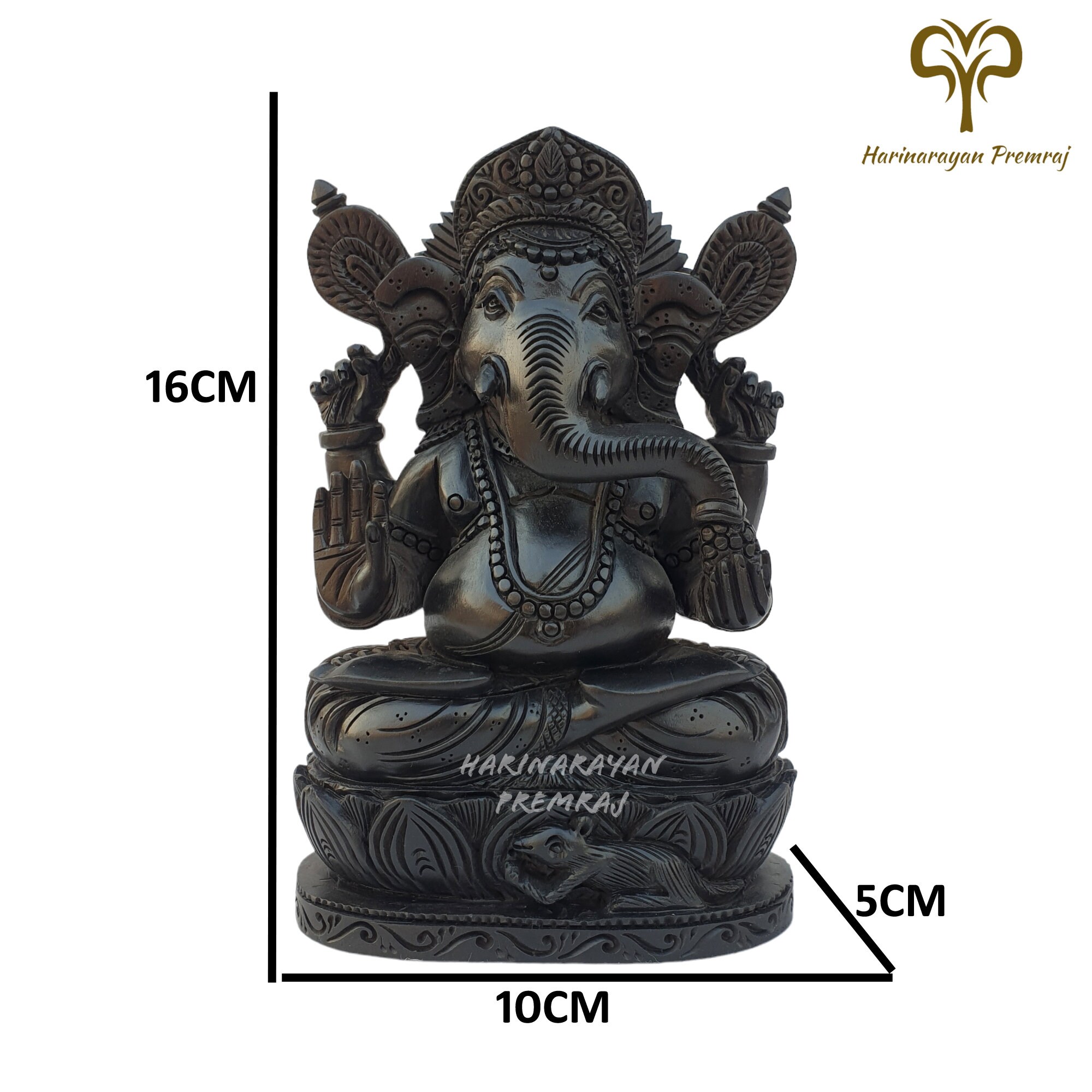 Ebony Wood Ganesha Statue, 16CM Lord Ganesha Idol in Karungali