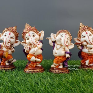 Ensemble de danse Ganesha, idole du Seigneur Ganesh 12 cm, Ganesh musical, statue de Ganapati en marbre de culture peinte à la main, cadeau porte-bonheur pour un nouveau départ