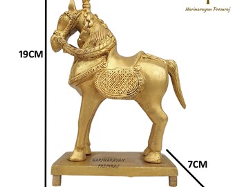 真鍮製の馬の置物、19 cm、台座付き王室の馬の彫刻、幸運、ラッキーな