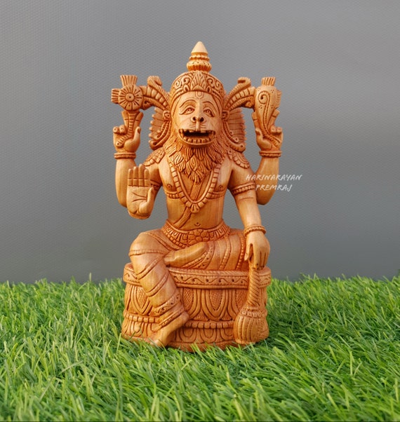 ナルシンハ像木製、ナルシン ヒンズー教の神、ナルシマ、17.5 CM