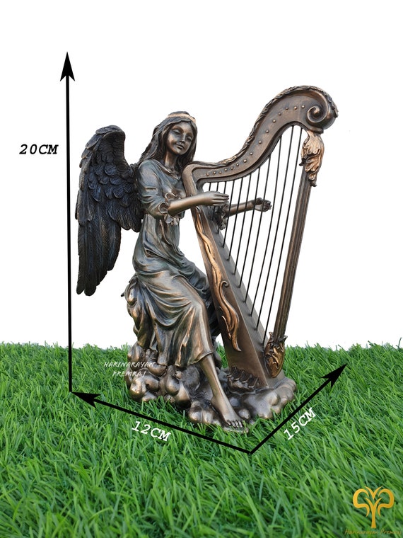 Angel Musucian Harp Statue, 20CM, Windblown Angel Playing Harp