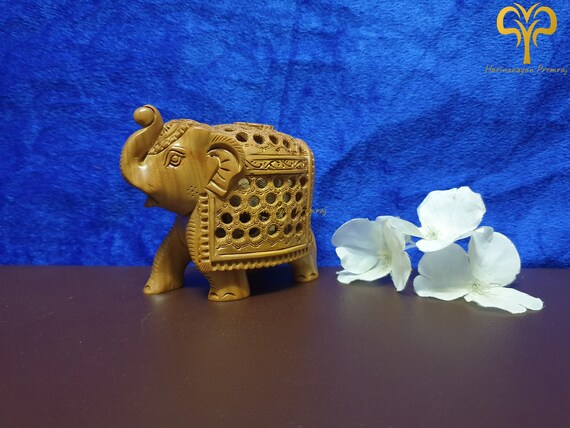 Belle statue en bois vintage d'un éléphant avec un petit - - Catawiki