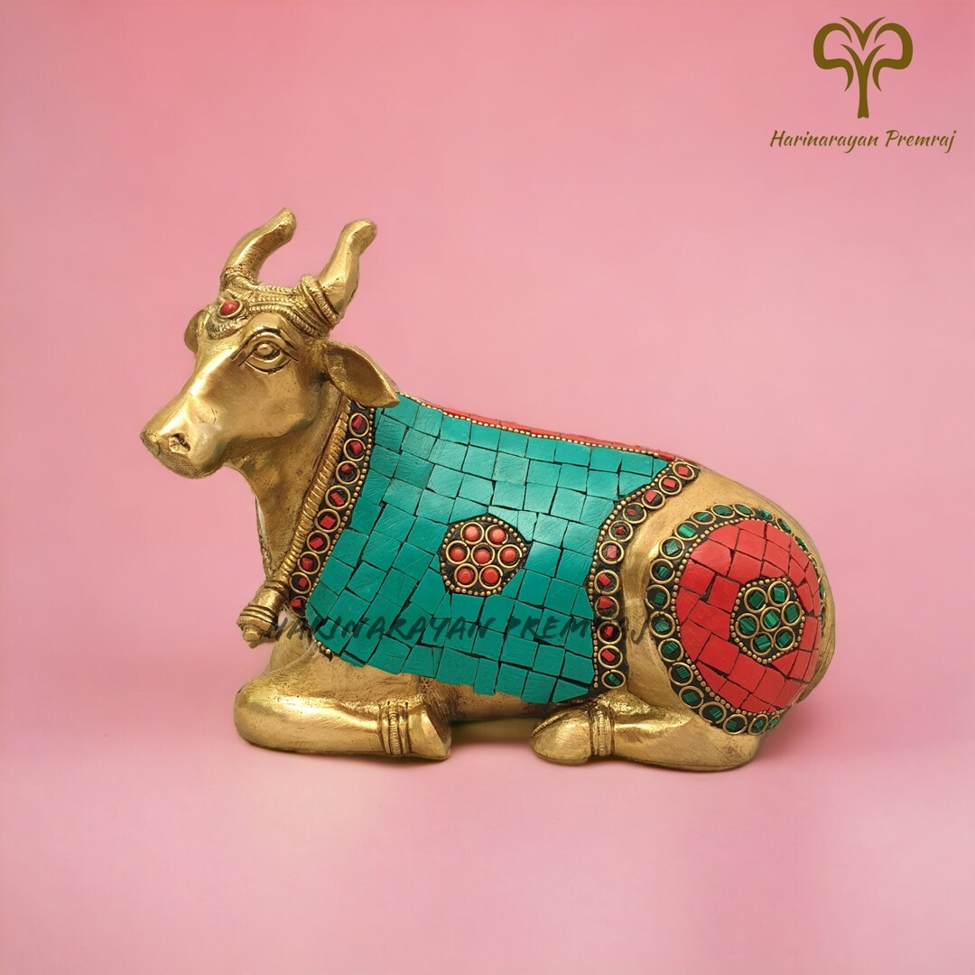 Brass Nandi Cow Sculpture With Stonework 17CM Gatekeeper of Etsy