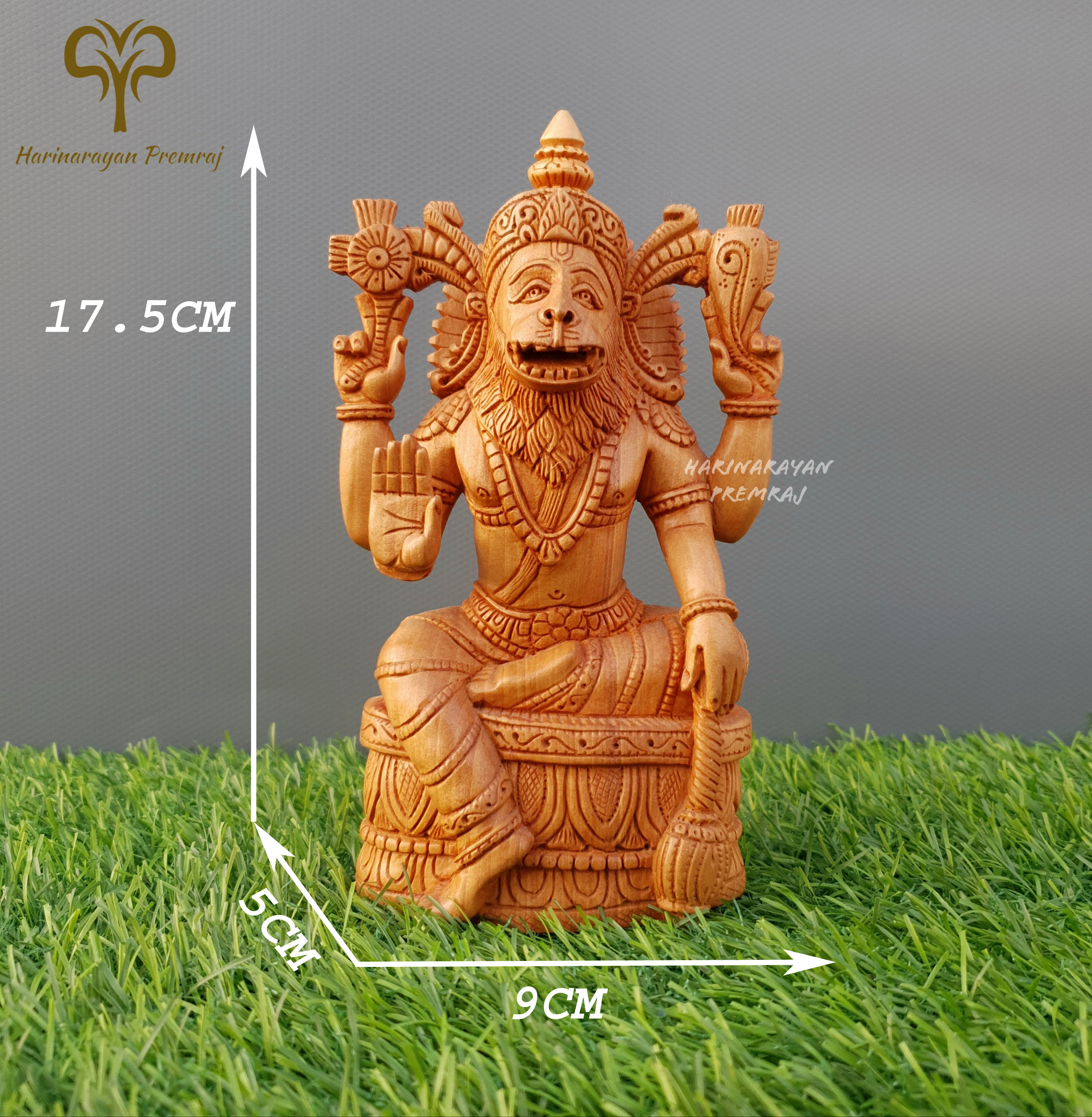 ナルシンハ像木製、ナルシン ヒンズー教の神、ナルシマ、17.5 CM