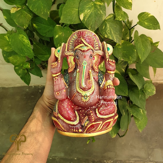 Rose Quartz Ganesha Statue, 22CM Ganesha Statue in Natural Rose Quartz Crystal Stone Ganesha Figurine for Temple Home Decor Gift Lord Ganesh