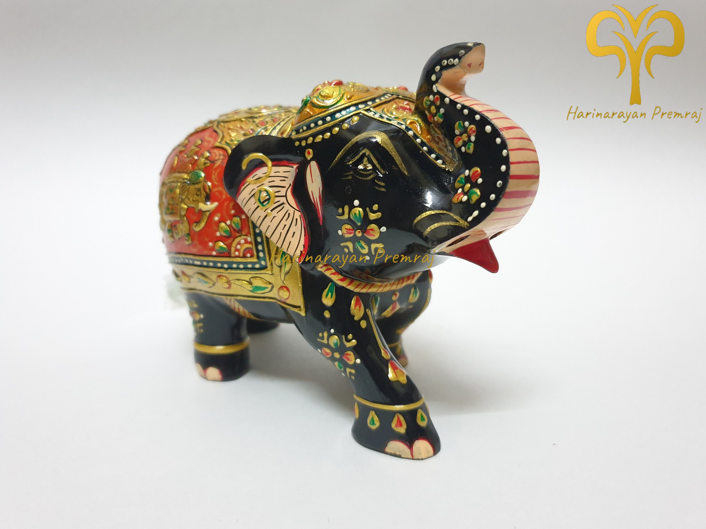 木製手描き象 - 4.1インチ/手彫り象フィギュア/象/家の装飾/インド象