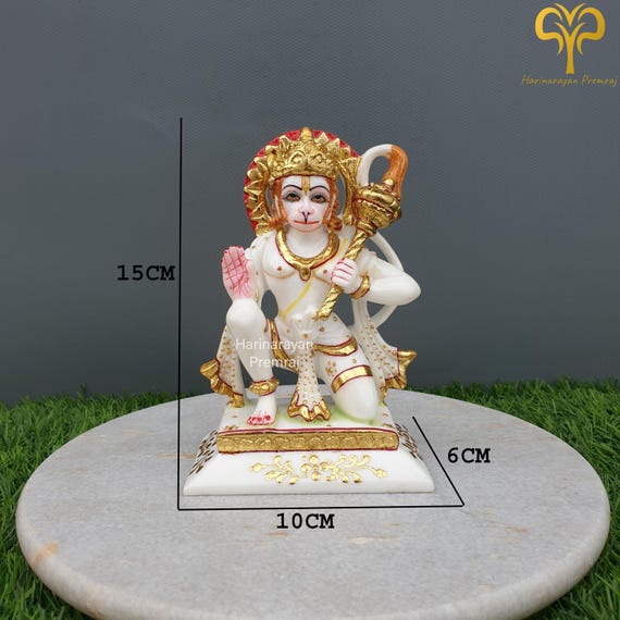 Lord Hanuman Statue, 15CM Handpainted Cultured Marble Hanuman Idol Lord Hanuman Statue, 15CM Handpainted Cultured Marble Hanuman Idol