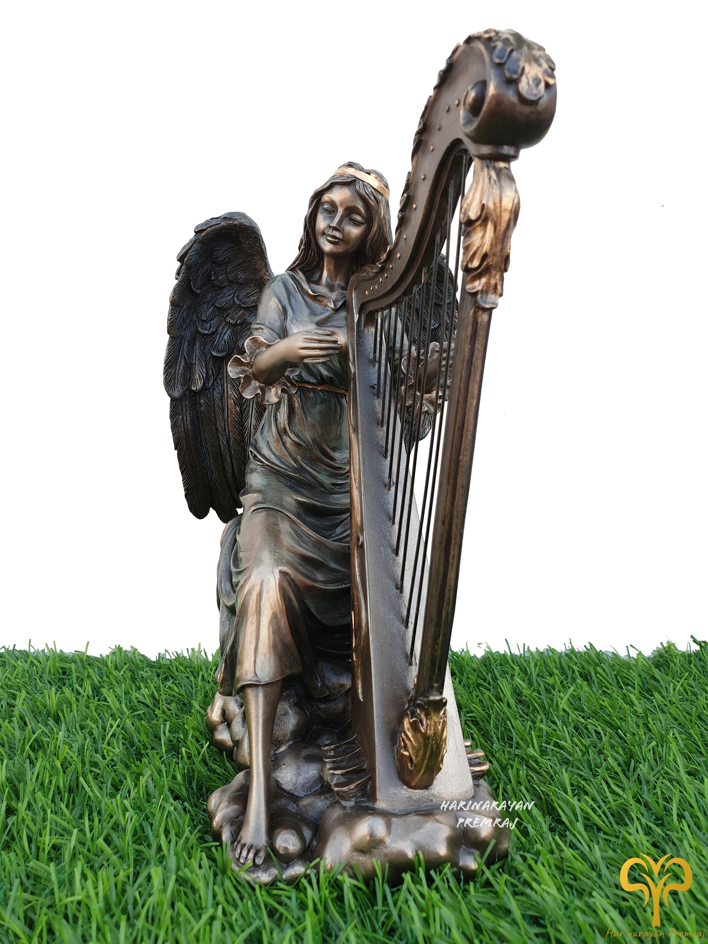 Angel Musucian Harp Statue, 20CM, Windblown Angel Playing Harp