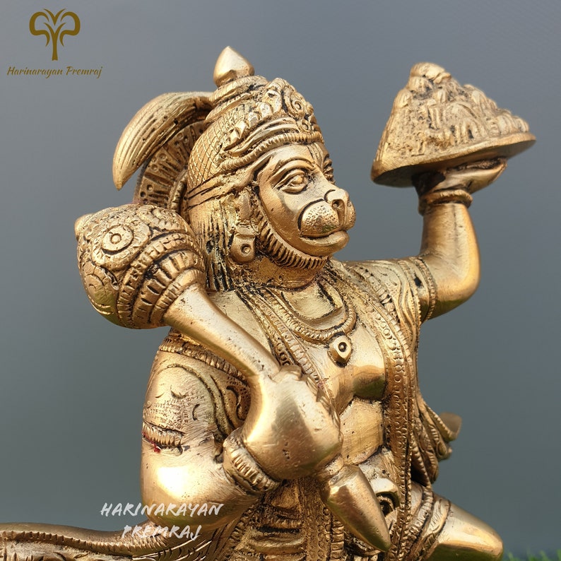 Brass Hanuman Statue, 21.5 CM Big Lord Hanuman With Sanjivani Mountain ...