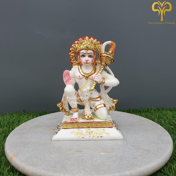 Lord Hanuman Statue, 15CM Handpainted Cultured Marble Hanuman Idol