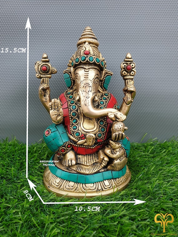 真鍮ガネーシャ卿像、ガネーシャ像、6インチ、真鍮ガネーシャ、座って