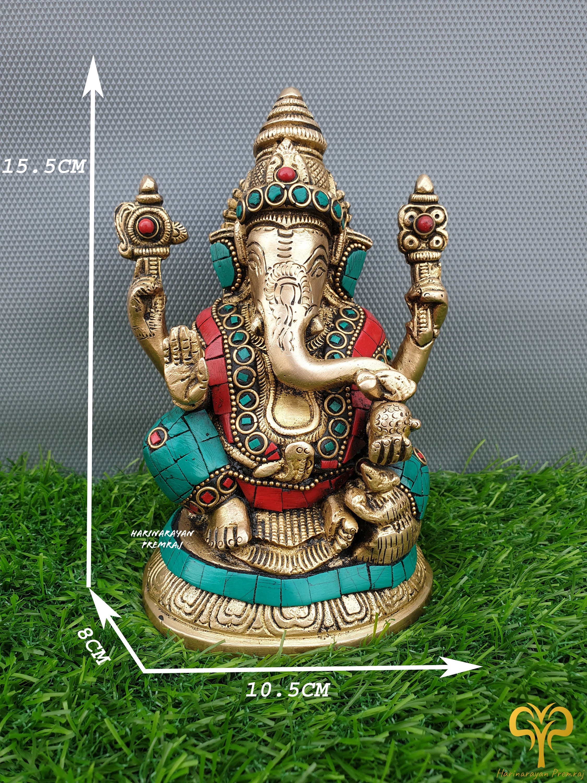 真鍮ガネーシャ卿像、ガネーシャ像、6インチ、真鍮ガネーシャ、座って