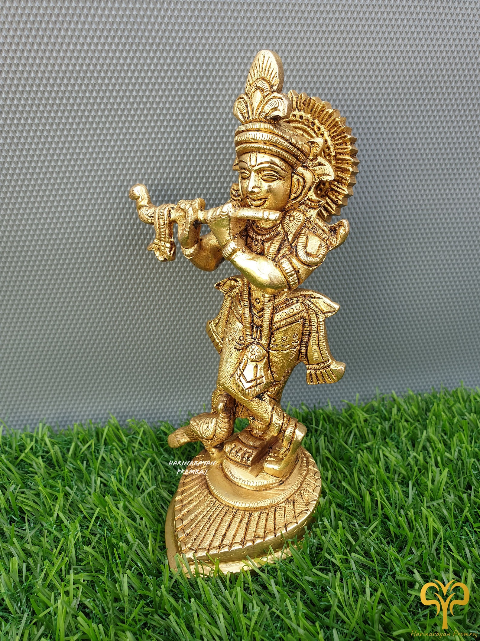 Brass Krishna Statue Lord Krishna Standing With Peacock Etsy