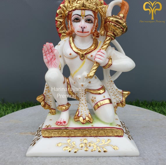 Lord Hanuman Statue, 15CM Handpainted Cultured Marble Hanuman Idol