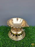 Brass Diya for Puja Temple Decoration, 4.3" Inches, Lotus Shape Large Diya Stand Oil Lamp for Home, Mandir, Pooja, Altar, Oil Dia, Gift