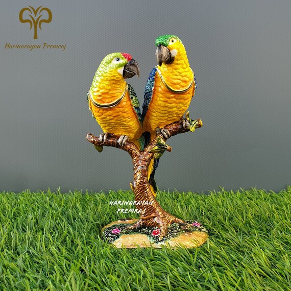 Metal Parrot Lovebirds With Trinket Box, 16 CM Handpainted Parrot