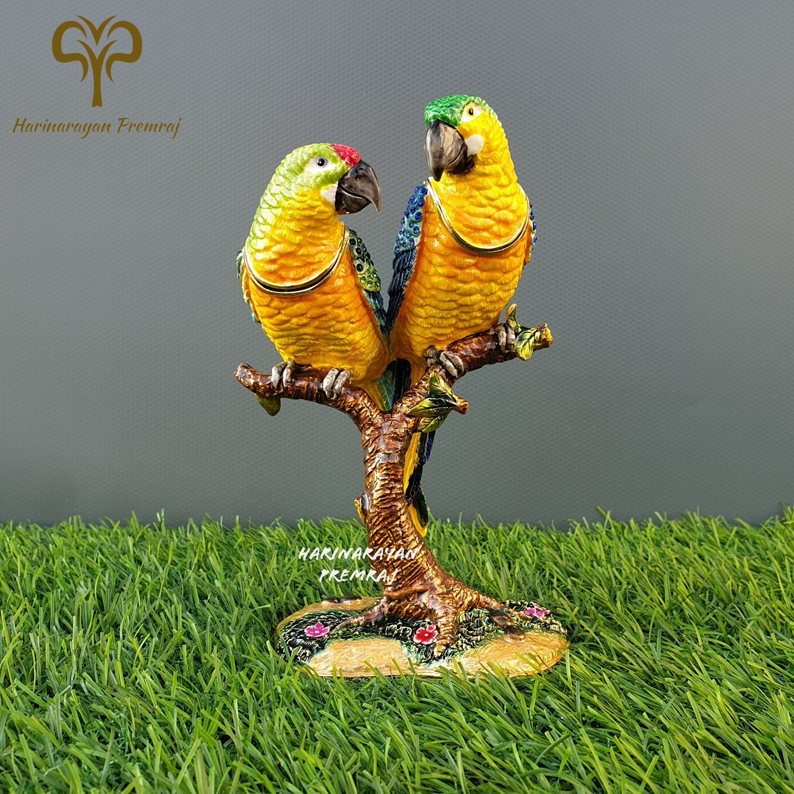 Metal Parrot Lovebirds With Trinket Box, 16 CM Handpainted Parrot