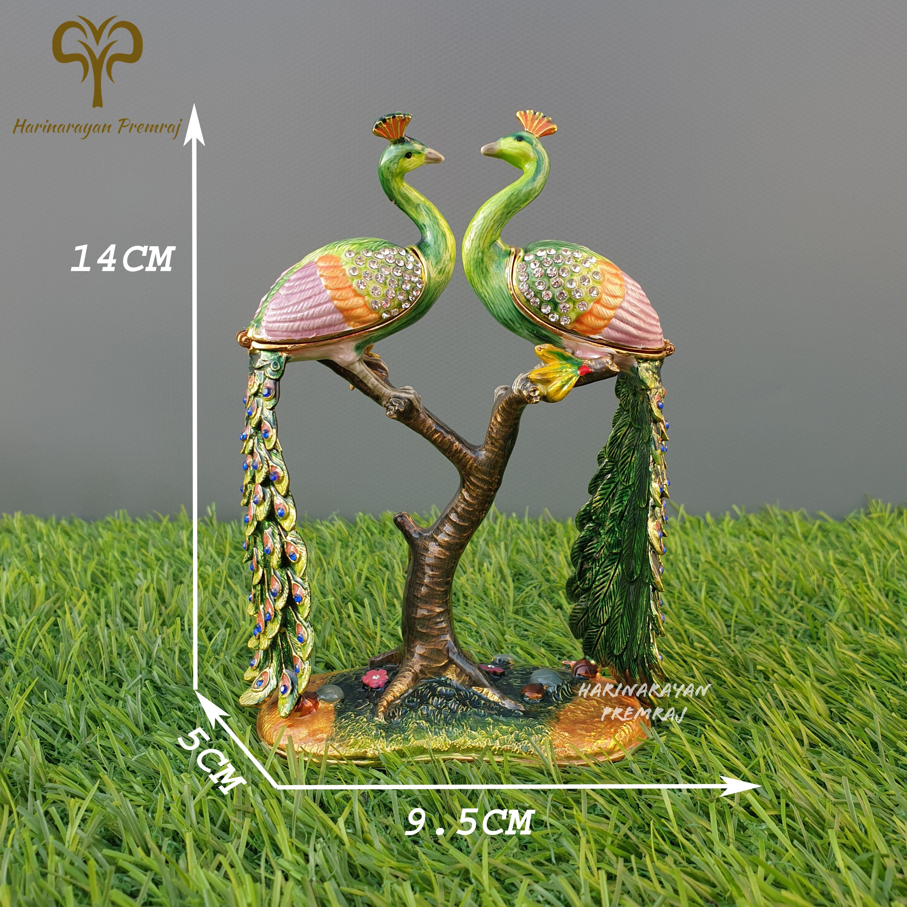Metal Lovebirds With Trinket Box, 14 CM Handpainted Love Birds