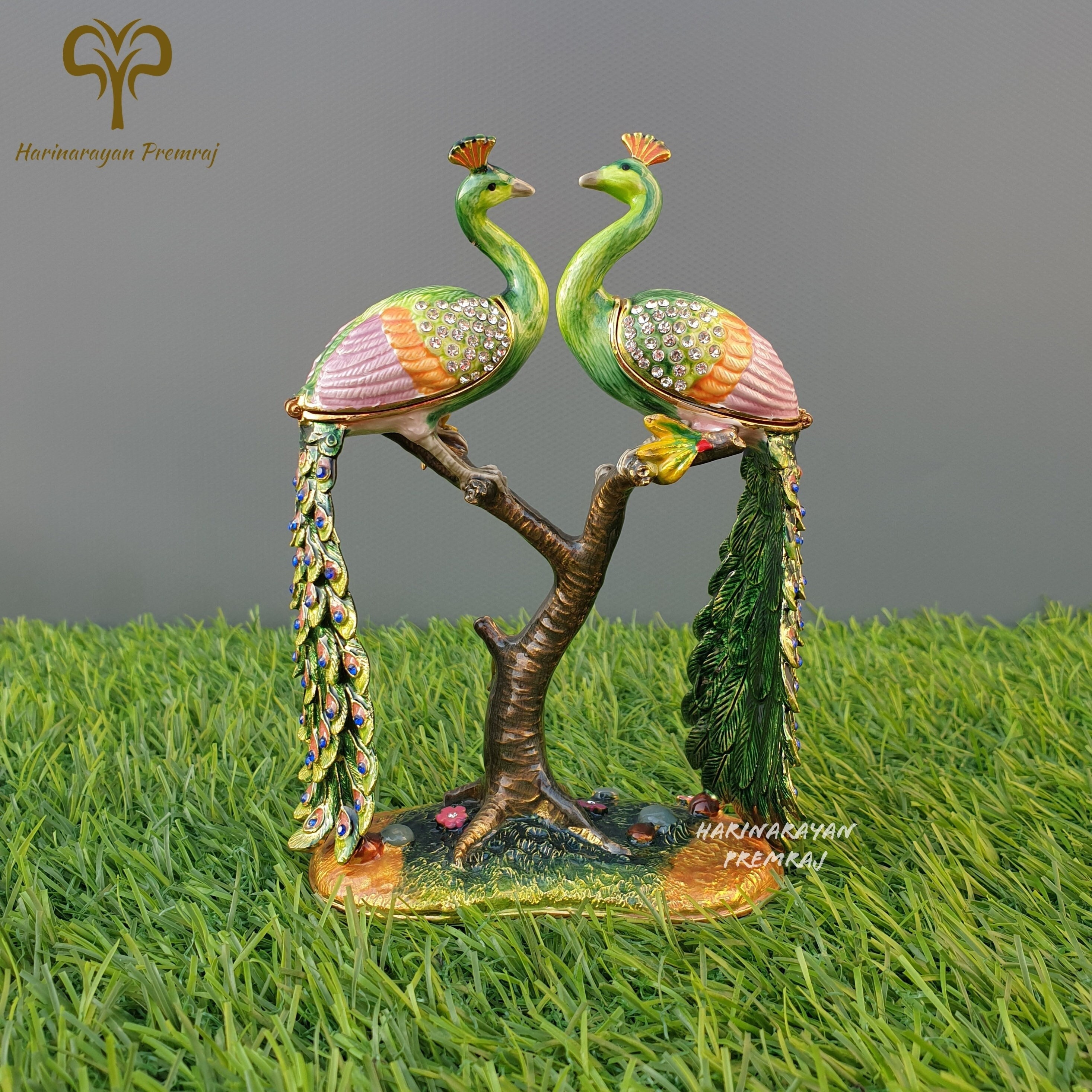 Metal Lovebirds With Trinket Box, 14 CM Handpainted Love Birds