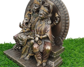 Statue Shiva Parvati Ganesha Sur Sinhasan – Figurine Religieuse Résine – Multicolore