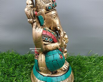 真鍮ガネーシャ卿像、ガネーシャ像、6インチ、真鍮ガネーシャ、座って