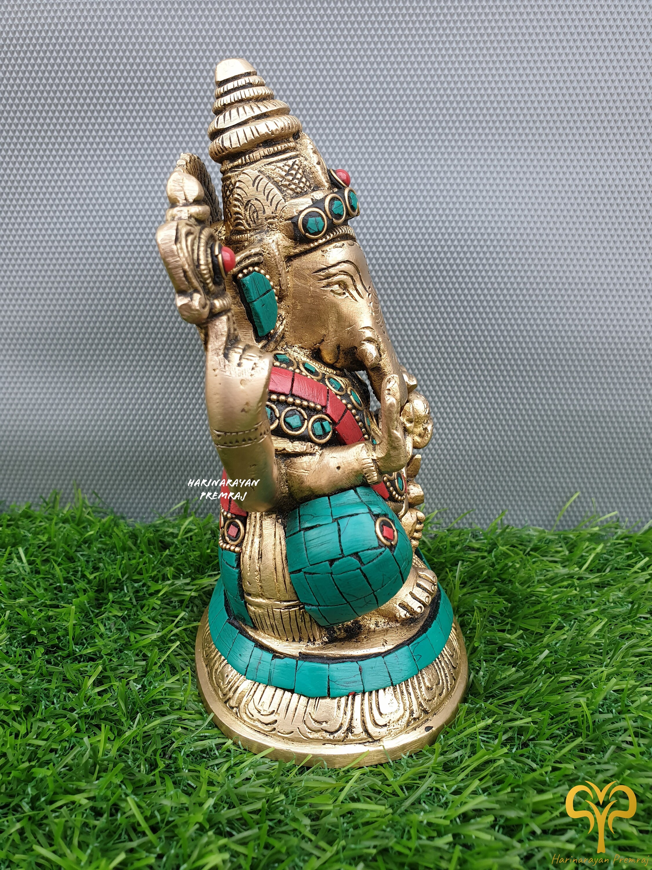 真鍮ガネーシャ卿像、ガネーシャ像、6インチ、真鍮ガネーシャ、座って